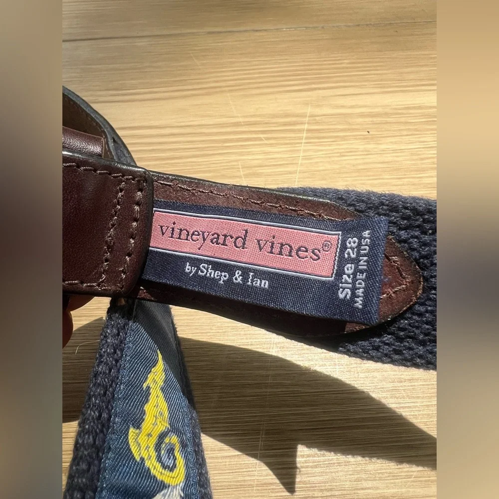 Vineyard Vines Belt Boys Club Navy & Yellow Seahorse Sz 28 Preowned Preppy Coast